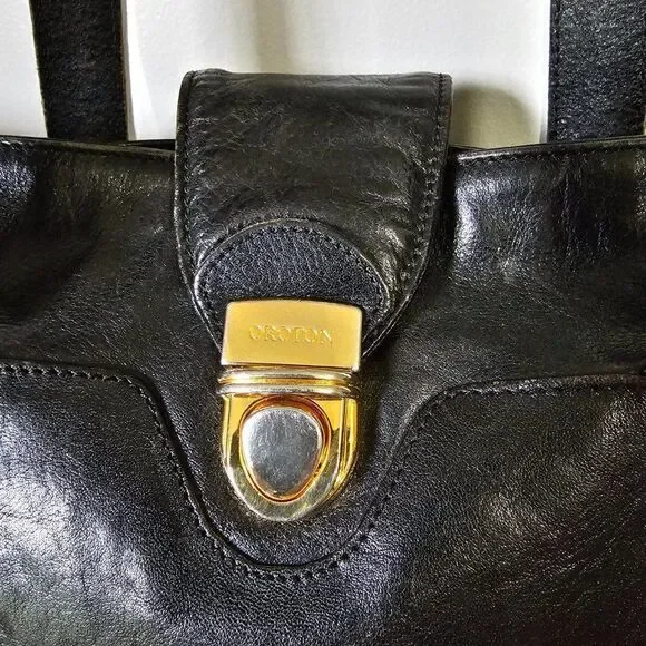 VINTAGE OROTON LARGE BLACK GENUINE COWHIDE SHOULDER BAG